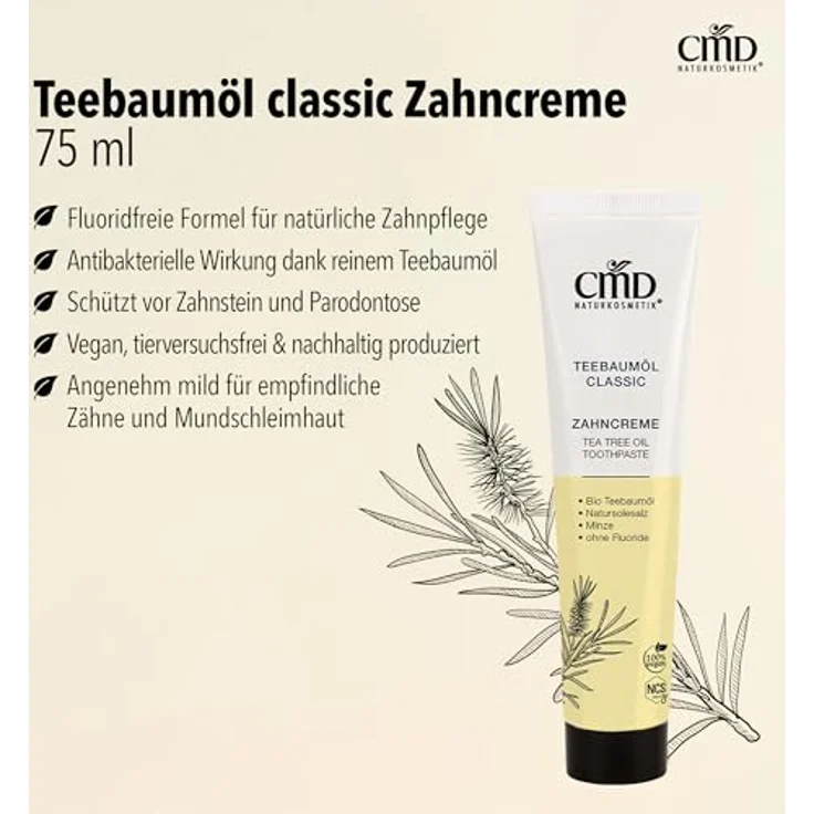 CMD Teebaumöl Zahncreme 75 ml, beugt der Bildung von Karies, Parodontose und Zahnstein vor  – Bild 3