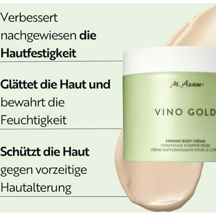 M. Asam VINO GOLD Straffende Körpercreme, 500 ml – Anti-Aging Körperpflege mit Aloe Vera, Koffein, Vitamin E & B3, vegan, für glatte Haut und verbesserte Hautfestigkeit – Bild 2