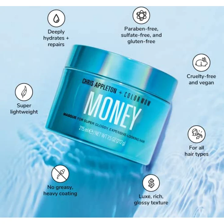 COLOR WOW Moisturizing Haarmaske Money 215 ml – Maske für trockenes und geschädigtes Haar, feuchtigkeitsspendendes Haar – Pflege und Hitzeschutz für das Haar, blau – Bild 2
