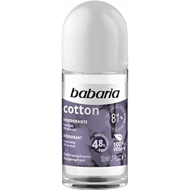 Babaria Desodorante Roll-On Cotton 50Ml, lange Lebensdauer, pflegend, dermatologisch getestet