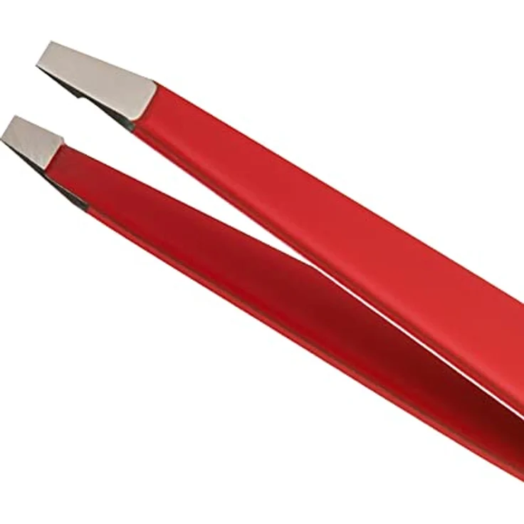 REMOS Augenbrauenpinzette, Edelstahl mit gerader Spitze, 9.5 cm, rot, inkl. Schutzetui – Bild 2