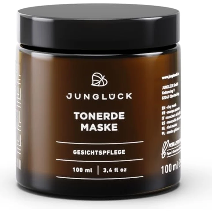 junglück JUNGLÜCK Tonerde Maske - Natürliche Gesichtsmaske zur Reinigung und Pflege bei unreiner Haut mit BIO Weidenrinden-Extrakt, Vegan – Bild 1
