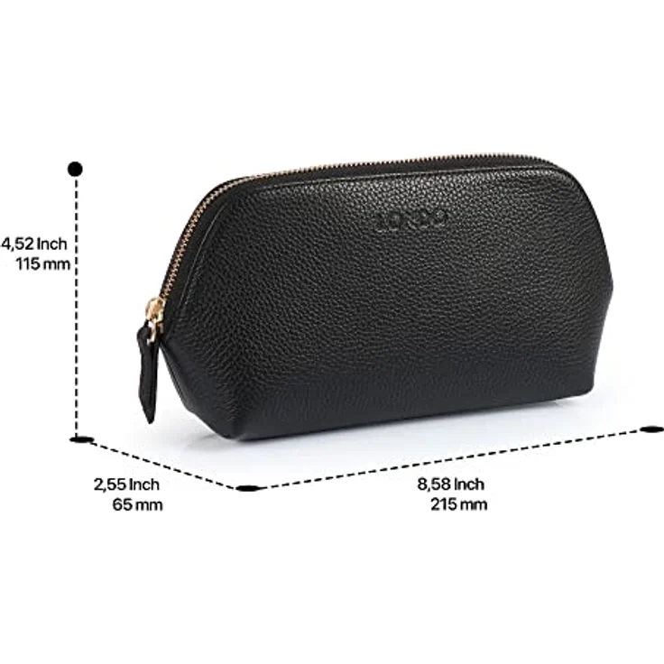 Londo Echtleder Kosmetiktasche, Schminktasche, Make up Tasche für Damen, Mädchen - Sonderfach mit Reisverschluss (Schwarz) – Bild 2