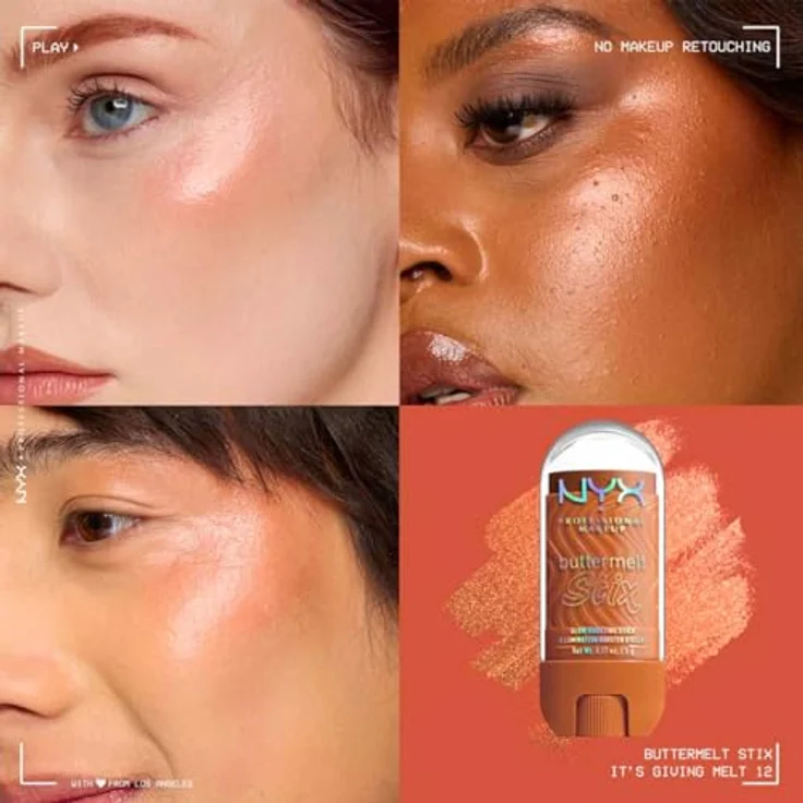 NYX Professional Makeup Buttermelt Stix, Glow Boosting Highlighter Stick mit Sheabutter, wischfest, bis 8h Halt, Farbe: 12 It's Giving Melt – Bild 3