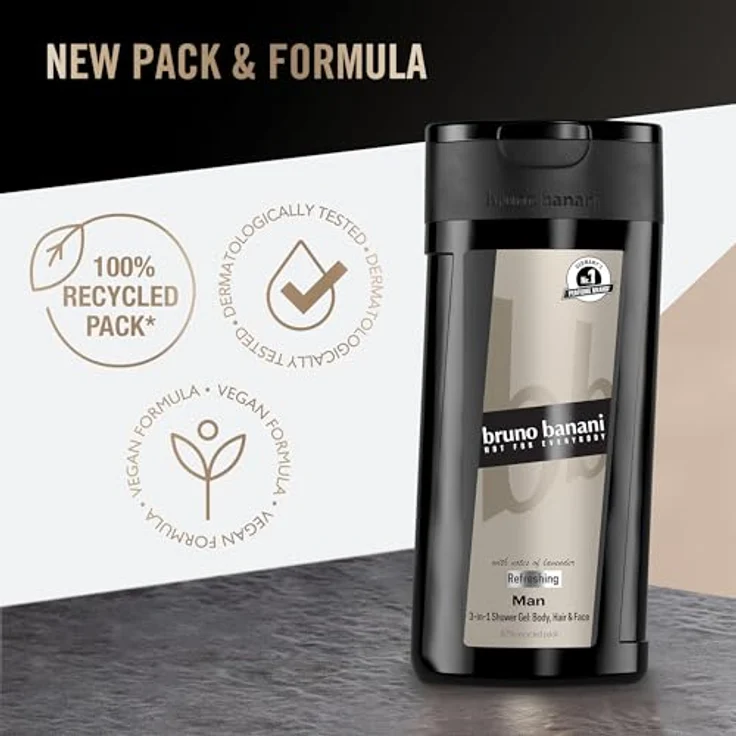 bruno banani Man 3-in-1 Shower Gel, klassisch-maskuliner Amber-Fougère-Duft für Körper, Gesicht und Haare, 250 ml, vegan und dermatologisch getestet – Bild 3