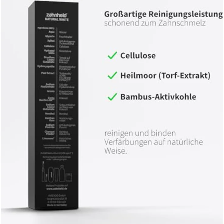 ZAHNHELD® Zahnpasta Natural White, mit Fluorid und Minzgeschmack, zur effektiven Zahnpflege, stärkt Zahnschmelz, 4 Bausteine für hellere Zähne, Made in Germany – Bild 5