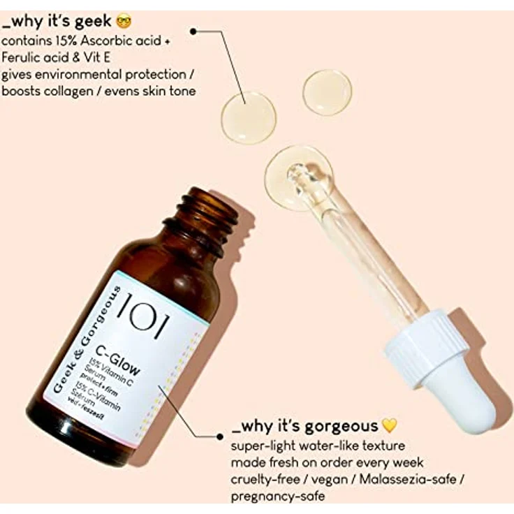 Geek & Gorgeous - C-Glow - Serum mit 15% Vitamin C für das Gesicht, 30 ml, Hochdosiert, Leistungsstarke Gesichtspflege, Klinisch getestet – Bild 3