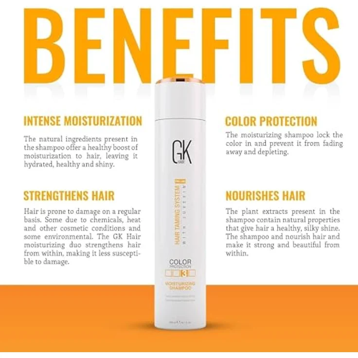 GK HAIR Global Keratin Moisturizing Shampoo 300ml - Shampoo ohne Silikone, Sulfate und Parabene - Pflegt trockenes und geschädigtes Haar - Damen und Herren – Bild 3