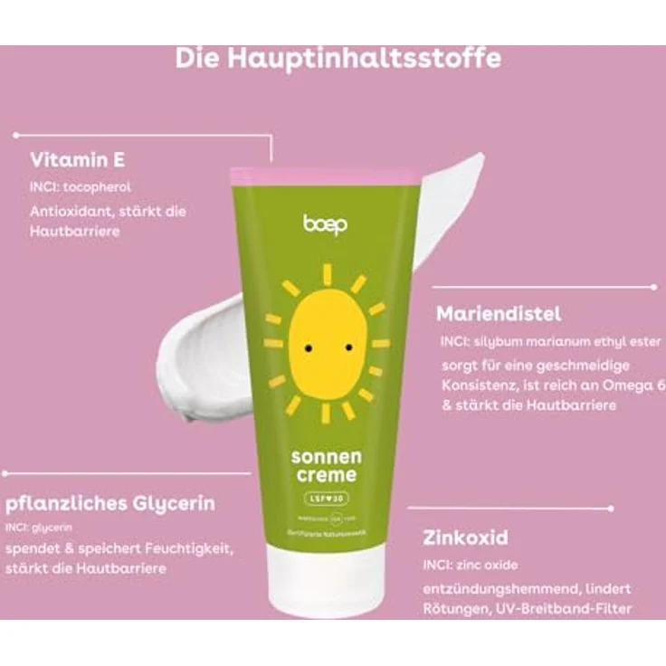boep Sonnencreme LSF 30 (200 ml) – Mineralischer Sonnenschutz für Babys, Kinder & Erwachsene – Mit Zinkoxid, ohne chemische UV-Filter & Phthalate – Vegane Naturkosmetik, Made in Germany – Bild 2