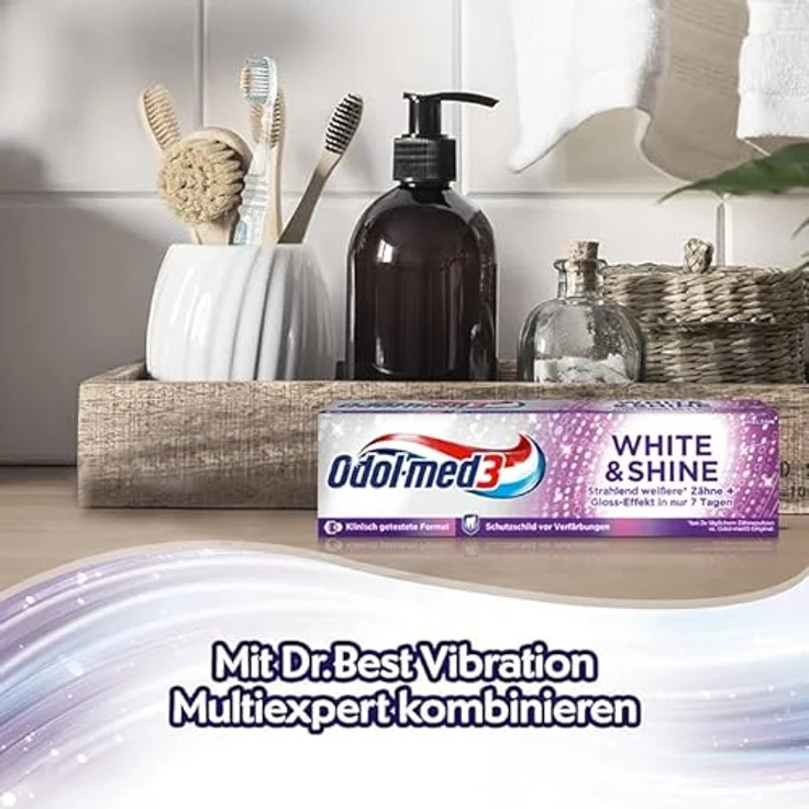 Odol med3 White & Shine Zahnpasta, Whitening-Formel mit Micro Gloss Pearl Technologie, Schutzschild vor Verfärbungen, 75 ml – Bild 6