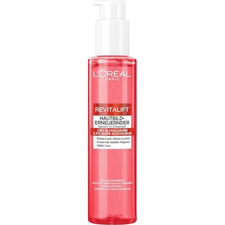 L'Oréal Paris Revitalift Serum-in-Cleanser, hautbilderneuerndes Reinigungsgel mit 3,5% Glykolsäure, 150ml
