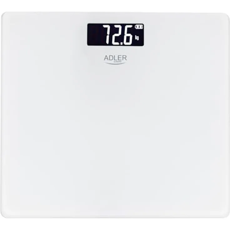 ADLER EUROPE AD 8194W Personenwaage, digitale Glaswaage mit USB-C Akku, max. 180 kg, schwarzes Design