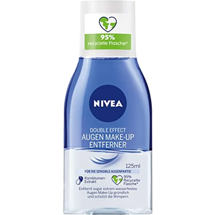 NIVEA Double Effect Augen Make-Up Entferner (125 ml), Make-Up Entferner für die sensible Augenpartie, Gesichtsreiniger entfernt extrem wasserfestes Make-Up