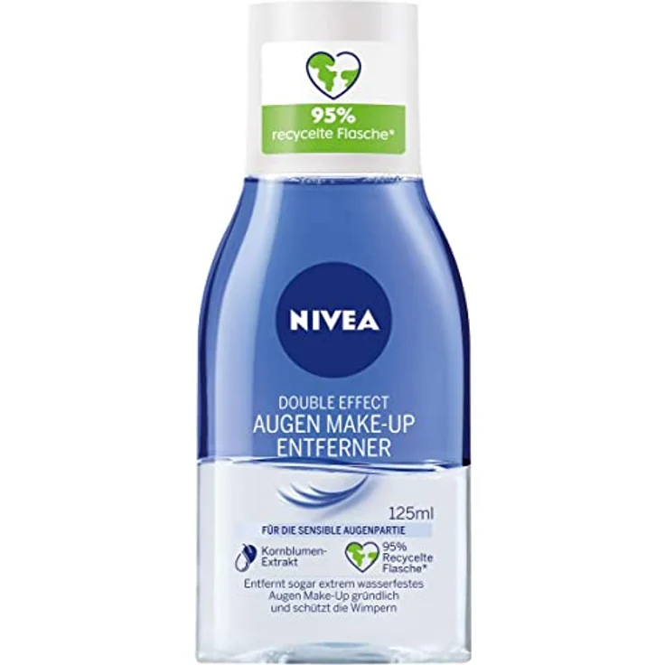 NIVEA Double Effect Augen Make-Up Entferner (125 ml), Make-Up Entferner für die sensible Augenpartie, Gesichtsreiniger entfernt extrem wasserfestes Make-Up – Bild 1