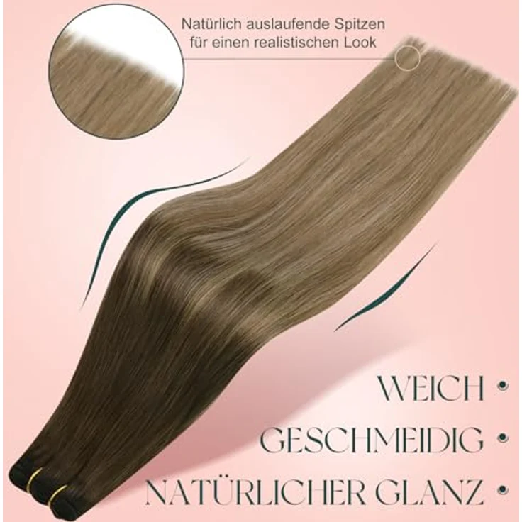 Easyouth Tressen Echthaar 40 cm, Dunkelste Braune Mischung Mittelbraun und Aschblond, 100g zum Einnähen – Bild 5