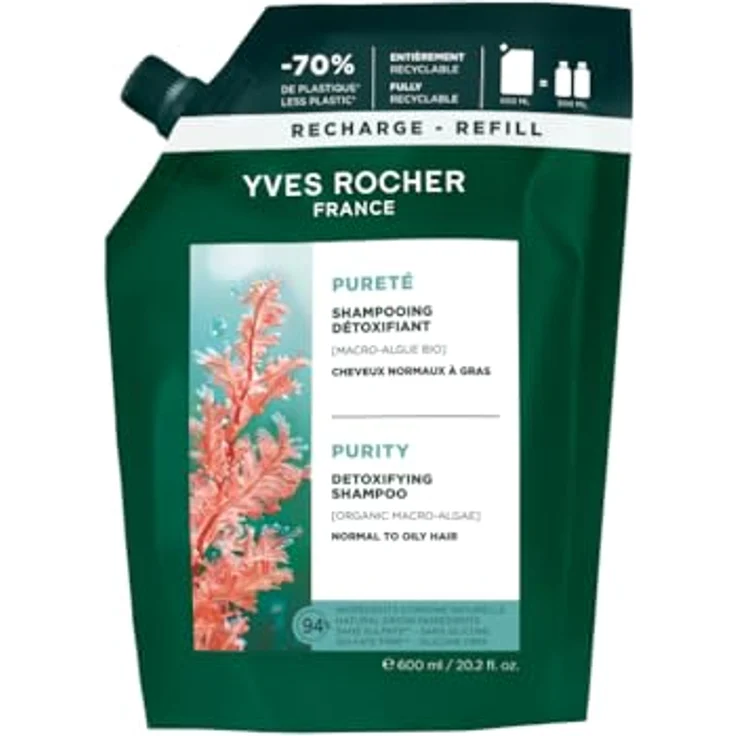 Yves Rocher Detox Shampoo für normales bis fettiges Haar, mit ökologischen Makroalgen, 600 ml Refill, ohne Sulfate und Silikone – Bild 1