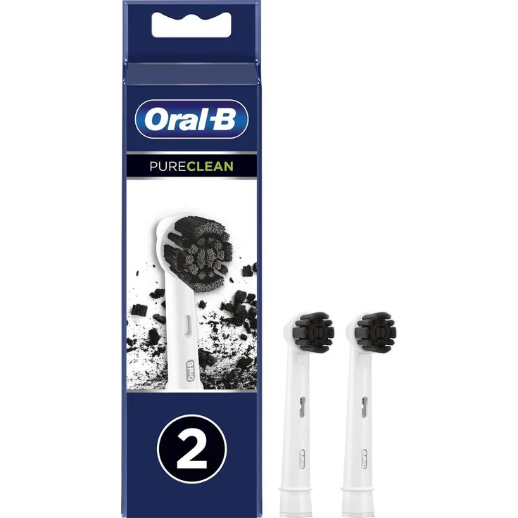 Braun Oral-B EB20CH-2 Pure Clean Ersatz-Ersatzköpfe, Aktivkohle-Technologie für effektive Plaque-Entfernung, mittlerer Härtegrad, kompatibel mit mehreren Oral-B Modellen