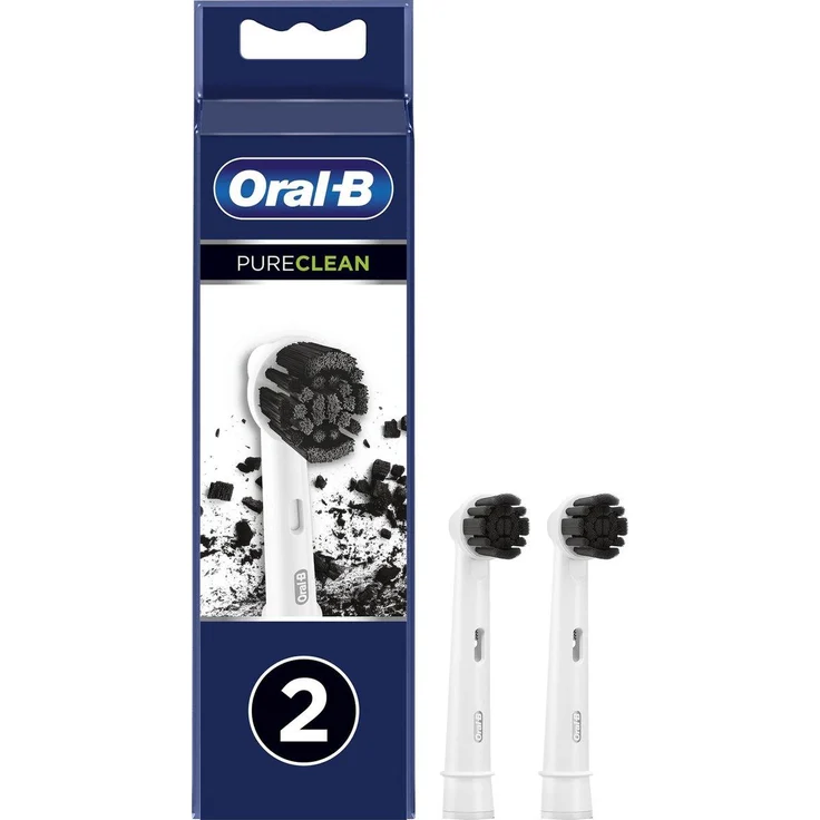 Braun Oral-B EB20CH-2 Pure Clean Ersatz-Ersatzköpfe, Aktivkohle-Technologie für effektive Plaque-Entfernung, mittlerer Härtegrad, kompatibel mit mehreren Oral-B Modellen