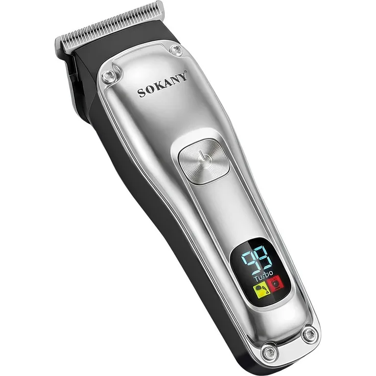 Sokany Kabelloser Haar- und Barttrimmer mit LED Display, Schwarz/Silber, Präzisionsklinge für saubere Konturen