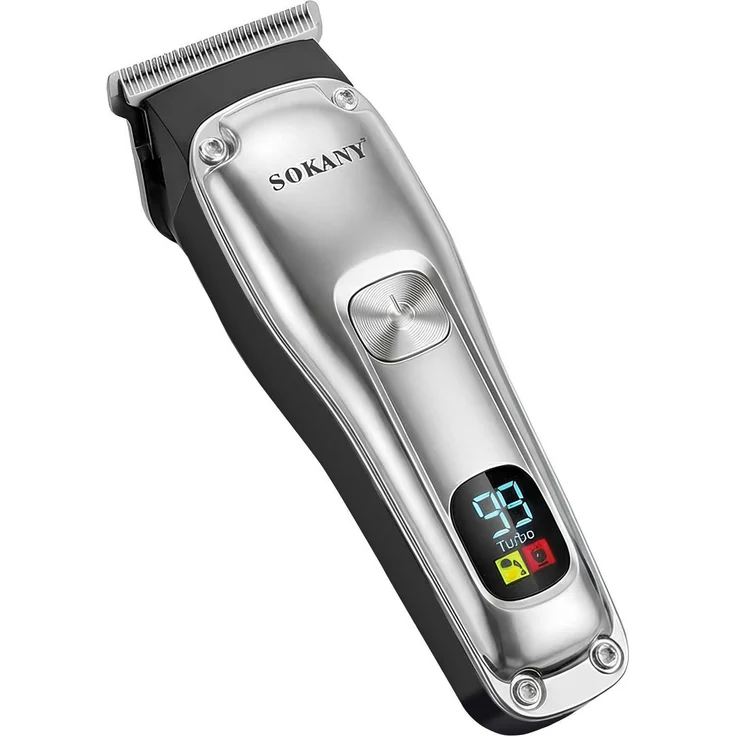 Sokany Kabelloser Haar- und Barttrimmer mit LED Display, Schwarz/Silber, Präzisionsklinge für saubere Konturen