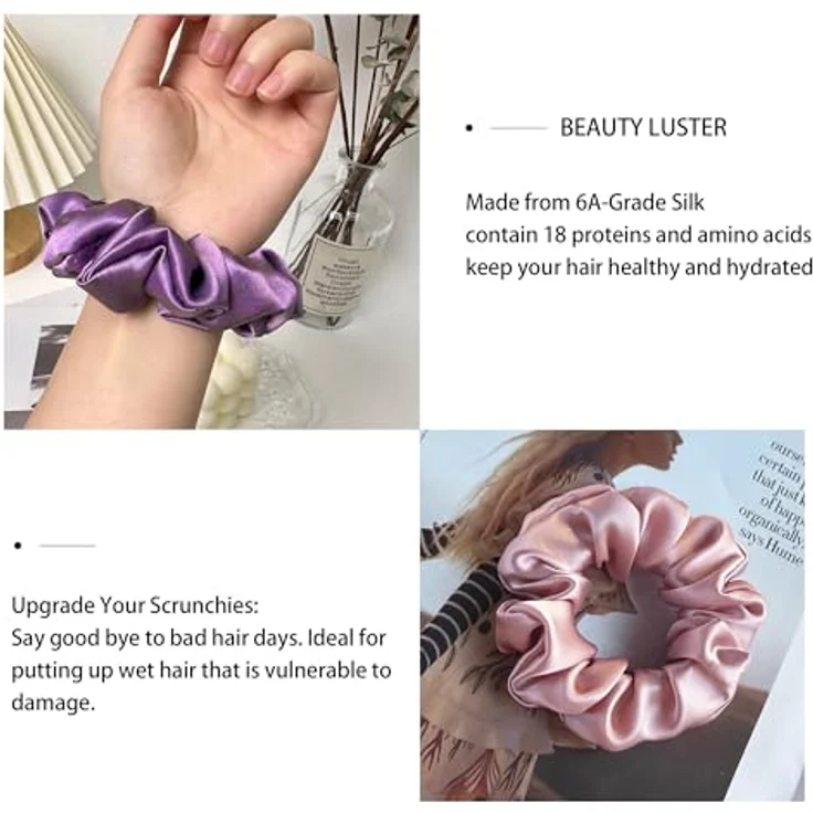 townssilk Seidenhaarschlaufe, 2 Stück aus 100% reiner Maulbeerseide, 22 Momme, haarschonend, luxuriös, dustypink purple – Bild 2