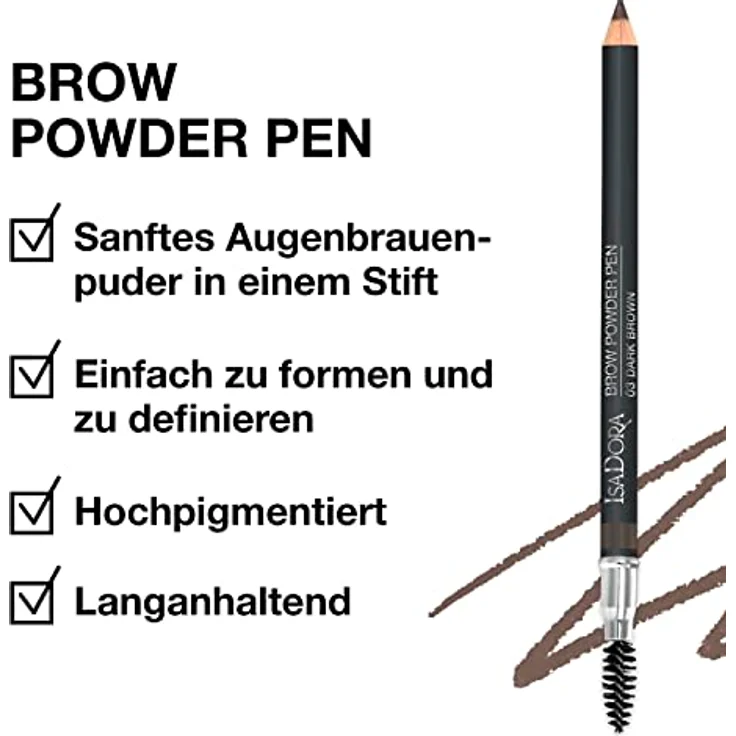 IsaDora Brow Powder Pen, Augenbrauenstift 1,1 g, Nr.03 - Dunkelbraun, weich und leicht aufzutragen, für perfekt definierte Augenbrauen – Bild 2