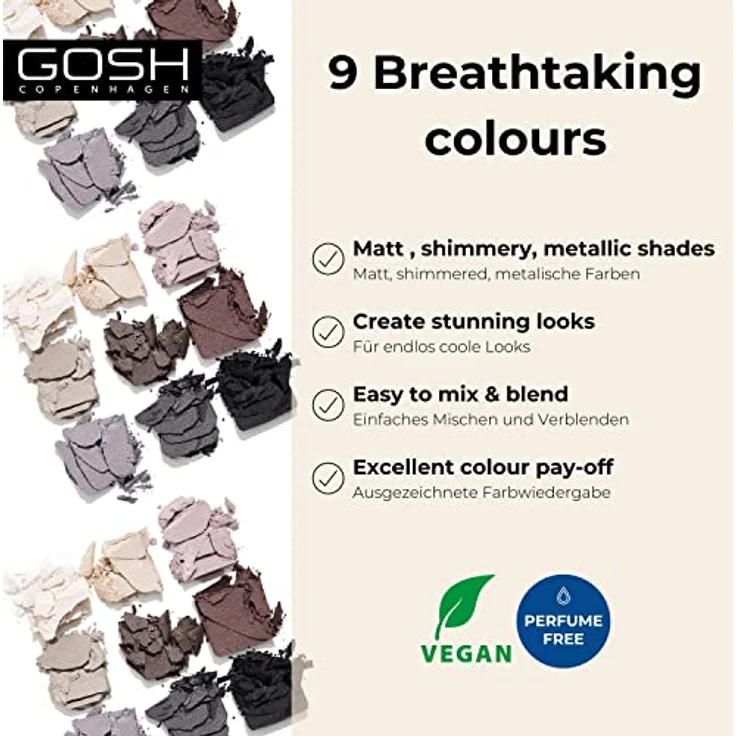 GOSH Eyedentity Lidschatten-Palette 005 Be Hopeful, 9 Farben in Matt & Metallic, vegan & parfümfrei, ideal für Tages- und Abendlooks – Bild 2