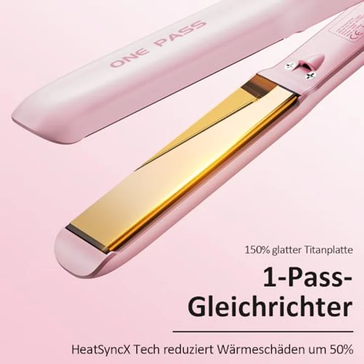 Faszin 2 in 1 Glätteisen, Titanplatten für Locken und Glätten, 20s Schnellaufheizung, 130°C-230°C, LCD-Display, 3D-Schwebepanel, rosa – Bild 2