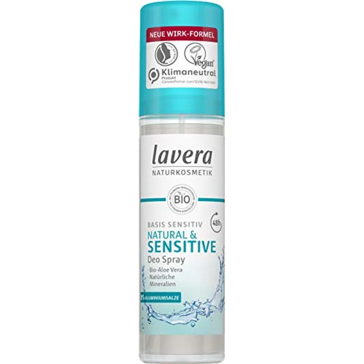 lavera, Deo Spray basis sensitiv NATURAL SENSITIVE 48 h vegan Naturkosmetik BioAloe Vera Natürliche Mineralien ohne Aluminium milde Rezeptur 48 Stunden Deo Schutz 75 ml – Bild 1