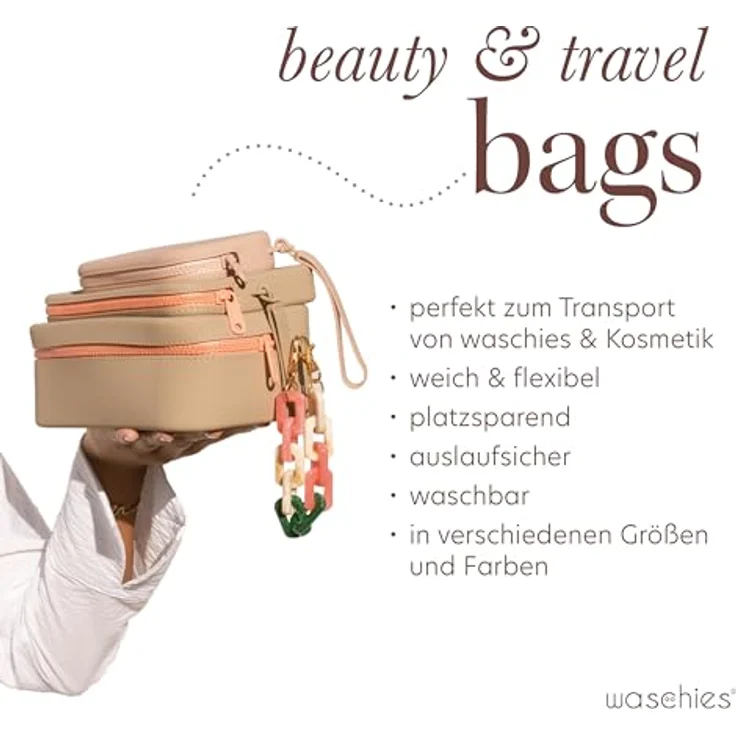 waschies Beauty Bag Sage, große wasserabweisende und waschbare Kosmetiktasche aus 100% Silikon mit abnehmbarer Tragekette für Make-up und Kosmetik – Bild 5
