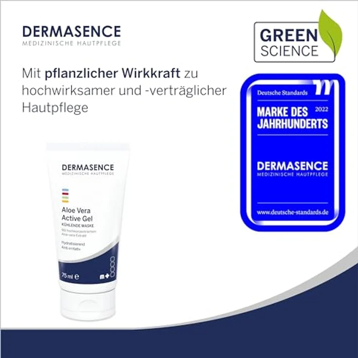 DERMASENCE Aloe Vera Active Gel, 75 ml - Feuchtigkeitsspendendes und beruhigendes Gel für Gesicht, Hals und Dekolleté - ideal als After Sun Pflege, anti-irritativ und kühlend – Bild 2
