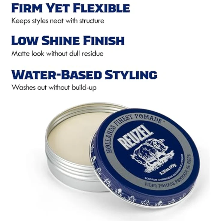 Reuzel Fiber Pomade, Haarpomade für Herren, 95 g, langanhaltende Fixierung, leicht auswaschbar, gesunder Glanz, Textur und Form – Bild 2