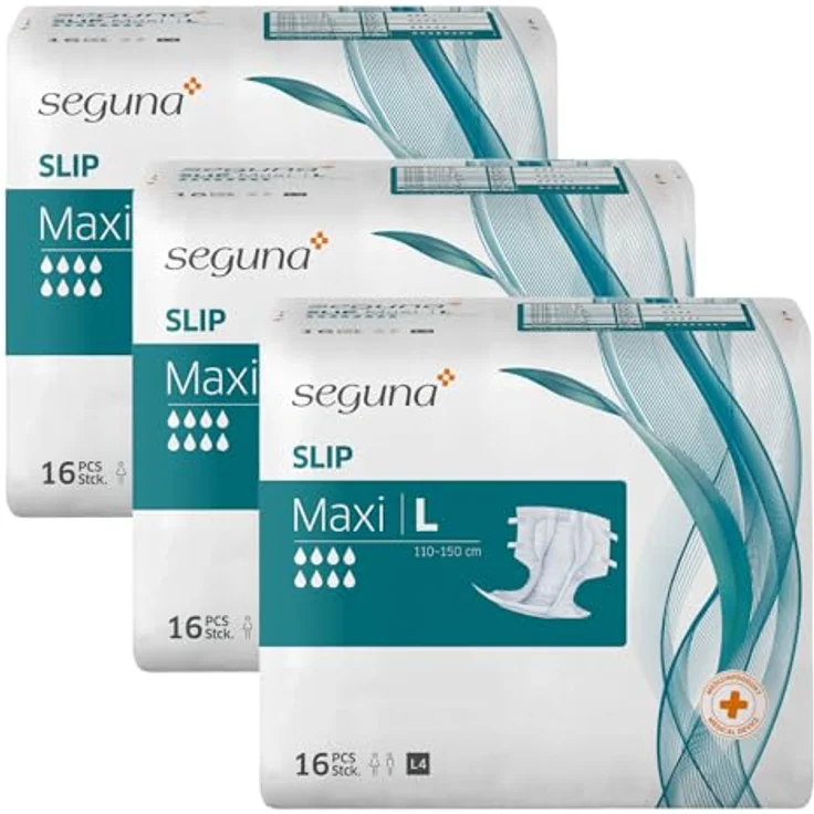 Seguna SEGUNA Slip Maxi, Inkontinenz Windeln für Erwachsene, Frauen, Männer, sehr schwere Blasen- und Stuhlinkontinenz, Saugleistung 4.050 ml, L, 16 Stück – Bild 2