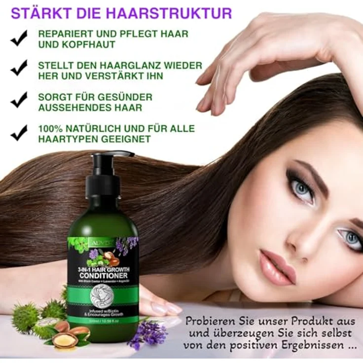 P-Beauty Cosmetic Accessories 3in1 Conditioner & Spülung, 3 x 300ml, mit Rizinus, Lavendel & Arganöl, regenerierend, fördert Haarwachstum, schützt vor Spliss, für alle Haartypen – Bild 5