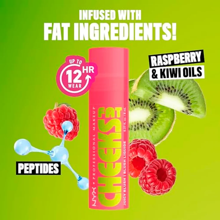 NYX Professional Makeup Fat Cheeks Juicy Blush – Flüssiges Rouge, 12H Halt, bis zu 24H Feuchtigkeit, angereichert mit Himbeer- & Kiwiöl, Farbe: Guava Gush, 8 g – Bild 5