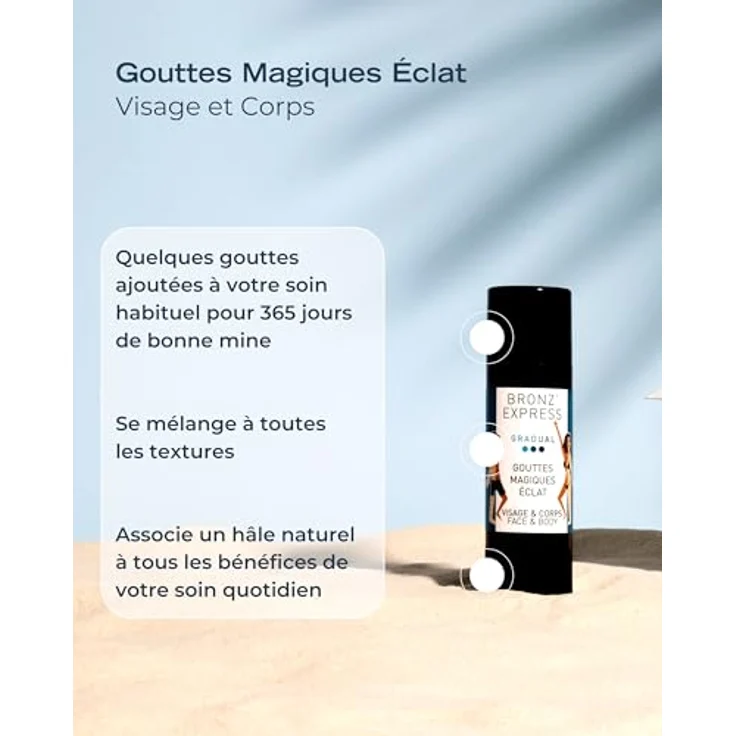 Académie Bronz'Express Gouttes Magique Éclat, Selbstbräuner für Damen, 30 ml, Bräunungstropfen zur individuellen Pflegeintegration – Bild 3