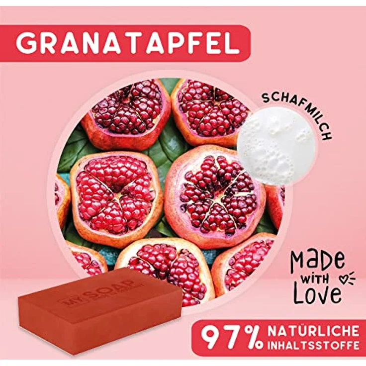 MY SOAP Schafmilchseife, Natural by accentra, handgefertigte Schafmilchseife MY SOAP in Papierschachtel, 100g, Motiv/Duft: Granatapfel – Bild 3