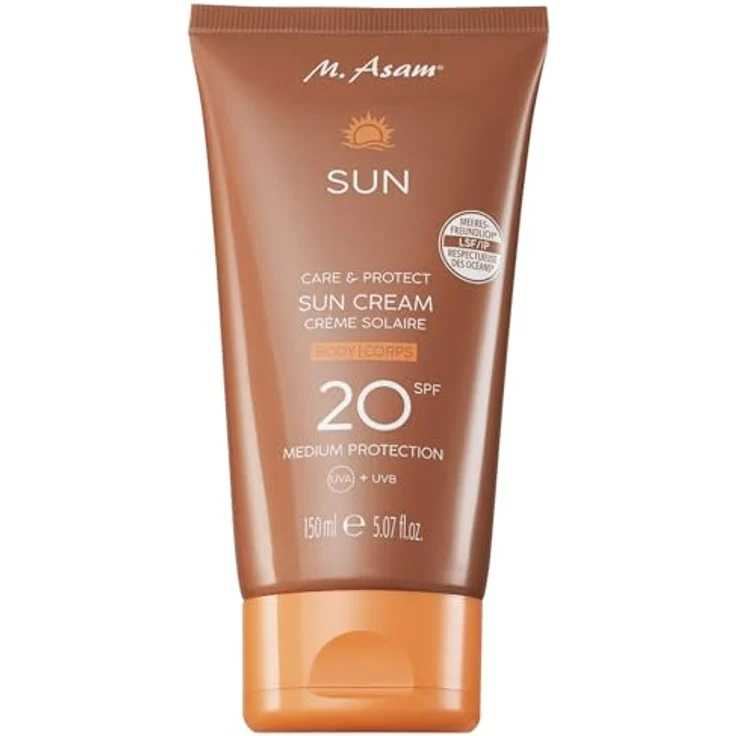 M. Asam SUN Care & Protect Körper Sonnencreme LSF 20, 150 ml, sofortiger Schutz vor UVA- & UVB-Strahlung, pflegt mit Sheabutter & Vitamin E, wasserfest, nicht klebend, vegan – Bild 1