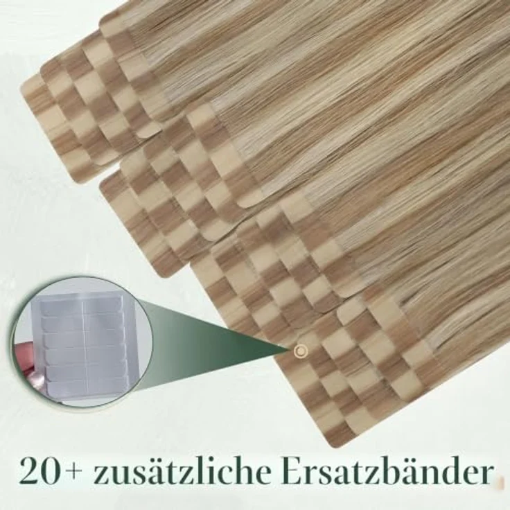 Ugeat Tape Extensions Echthaar Braun Highlights, Remy-Echthaar 60 cm, 50 g, 20 Stück #10/613 – Bild 4