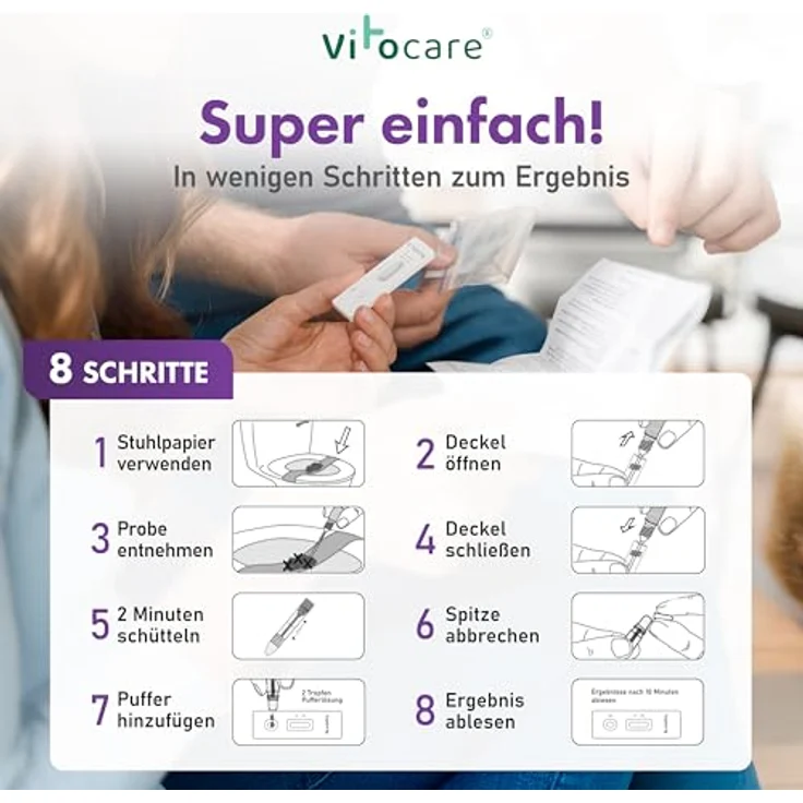 Vitocare Helicobacter Pylori Testset, 2 sterile Stuhltests mit schneller Ergebnisermittlung nach 10 Minuten – Bild 3