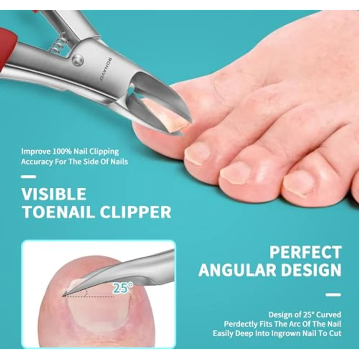 RONAVO Nagelknipser Set, professioneller Zehennagelknipser für dicke Nägel mit langem Griff, ergonomisches Design für Männer und ältere Menschen, inklusive Nagelheber und Feile, in Metall Geschenkbox – Bild 4