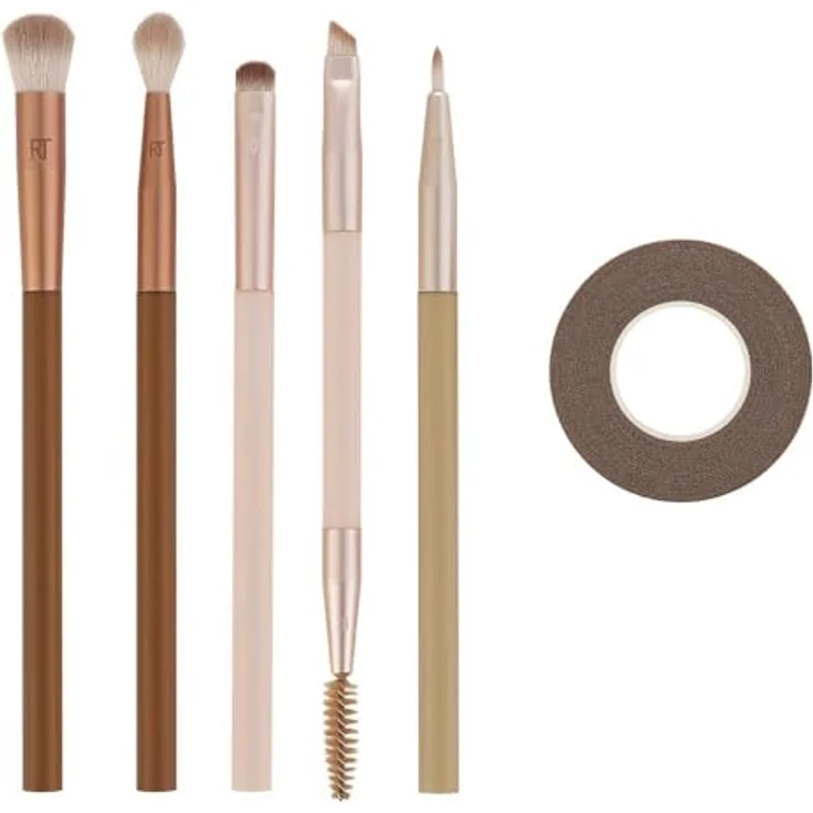 Real Techniques New Nudes Daily Swipe Eye Kit, 7 Piece Set, Synthetic Bristles, Cruelty-Free & Vegan, Makeup Brushes For Eyeshadow, Liner, & Brows, Makeup Tape, Natural Or Smokey Makeup Look – Bild 2