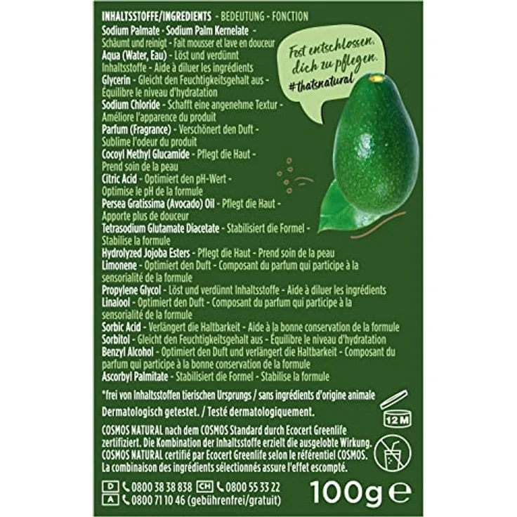 Nature Box Sanfte Feste Duschpflege mit Avocado-Duft (100 g), pflegende Duschseife mit kaltgepresstem Avocado-Öl, extra schäumendes festes Duschgel, recycelbare Verpackung – Bild 3