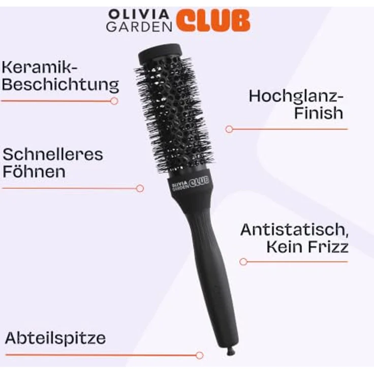 Olivia Garden Club THE GLOW Blowout Ceramic Round Brush, schwarze Rundbürste mit ergonomischem Griff und Turmalin-Ionen-Technologie – Bild 5