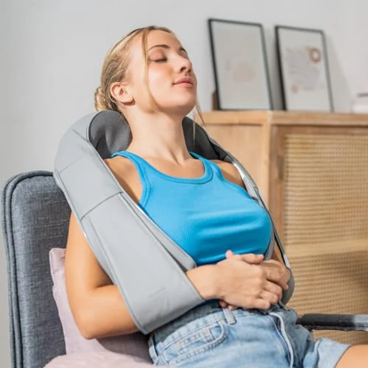 InnovaGoods® Shiatsu Nacken- und Schultermassagegerät, elektrisches Massagegerät mit Infrarotwärme, 2 Intensitätsstufen, 2 rotierende ergonomische Köpfe, wiederaufladbar, ideal für Nacken und Rücken – Bild 3