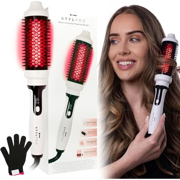 STYLPRO Red & Infrared Thermal Brush, Warmluftbürste mit Infrarot-Technologie und schlankem Design, rot – Bild 1