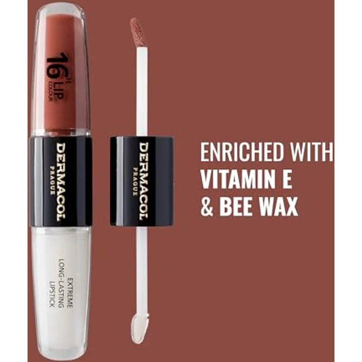 Dermacol 16H Lip Colour, langlebiger, glänzender Lippenstift in Farbton 33 Viva Glam, 2x4 ml, hochpigmentierte Formel mit Vitamin E – Bild 3