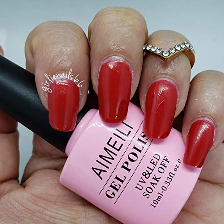 AIMEILI Roter Gel Nagellack, UV/LED Soak Off 10 ml - glänzend und langlebig, Farbton 008 – Bild 2