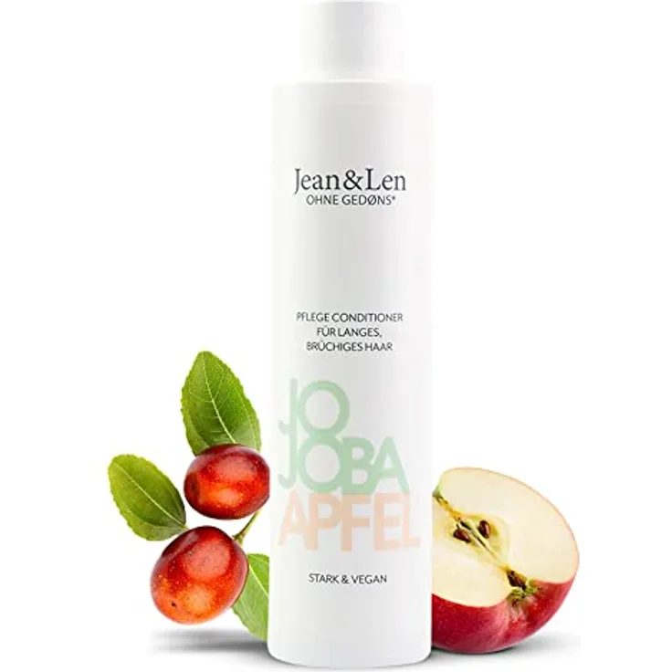 Jean & Len Conditioner Pflege Jojoba & Apfel, pflegt lange und brüchige Haarspitzen, entwirrt Knoten und sorgt für bessere Kämmbarkeit, Spülung mit Apfel Duft, ohne Parabene & Silikone, vegan, 300 ml