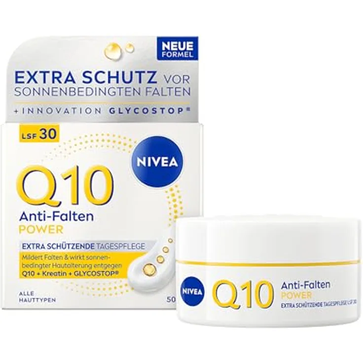 NIVEA Q10 Anti-Falten POWER Extra Straffende Tagespflege, 50ml, LSF 30 mit Hyaluronsäure und Kollagen-Booster